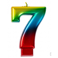 Свеча -цифра "7" Радуга металлик 8см/V